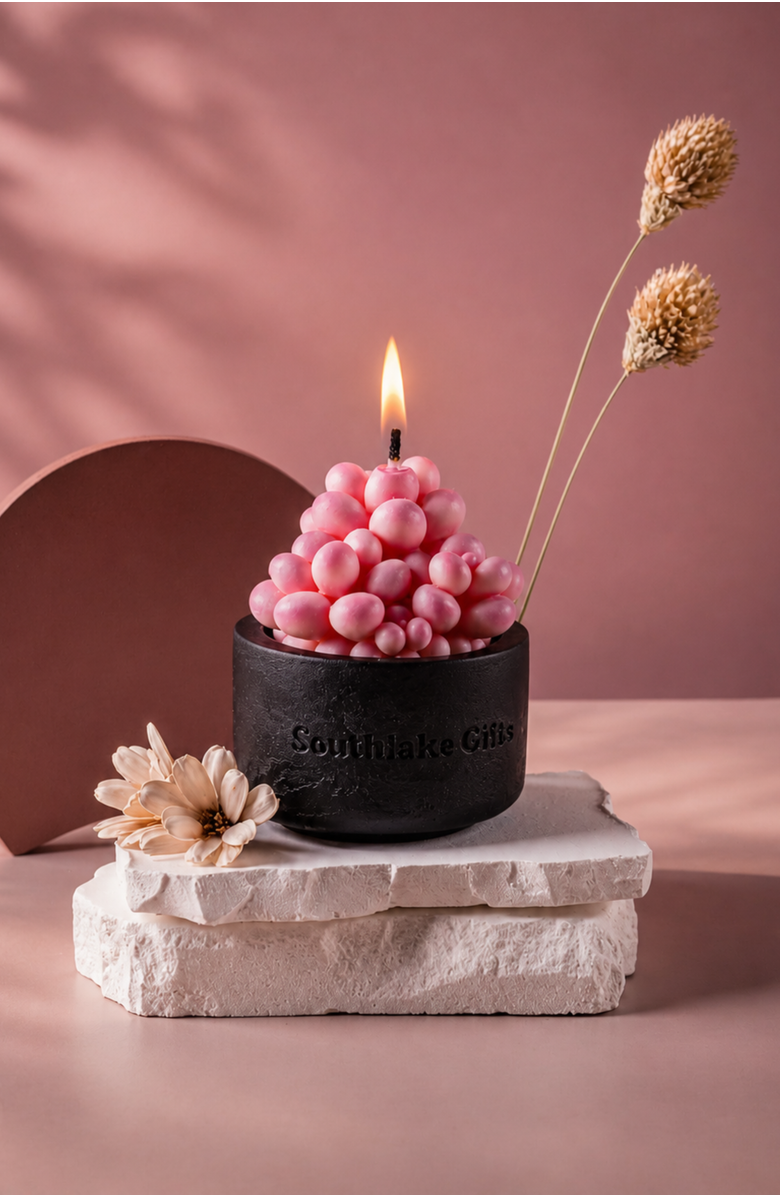 Southlake gifts Pink Succulent Candle in Concrete Vessel, Alternate, color, Pink Moonstones
