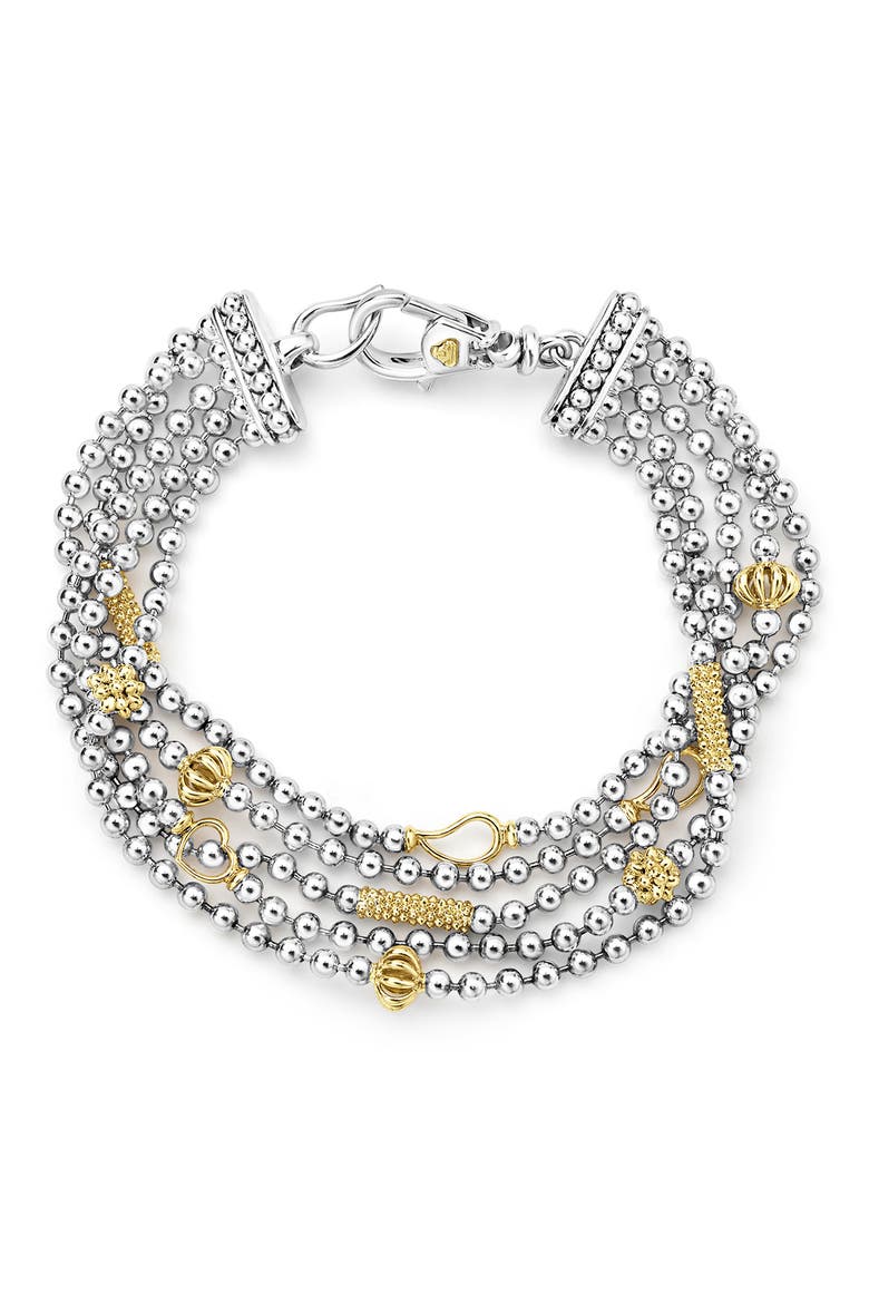 Two-Tone Caviar Five Strand Chain Bracelet, Alternate, color, SILVER