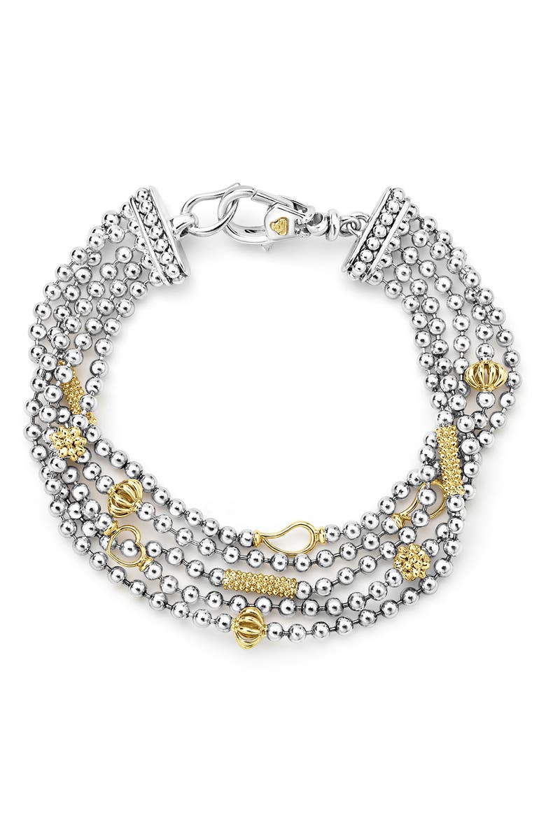 LAGOS Two-Tone Caviar Five Strand Chain Bracelet, Alternate, color, Silver