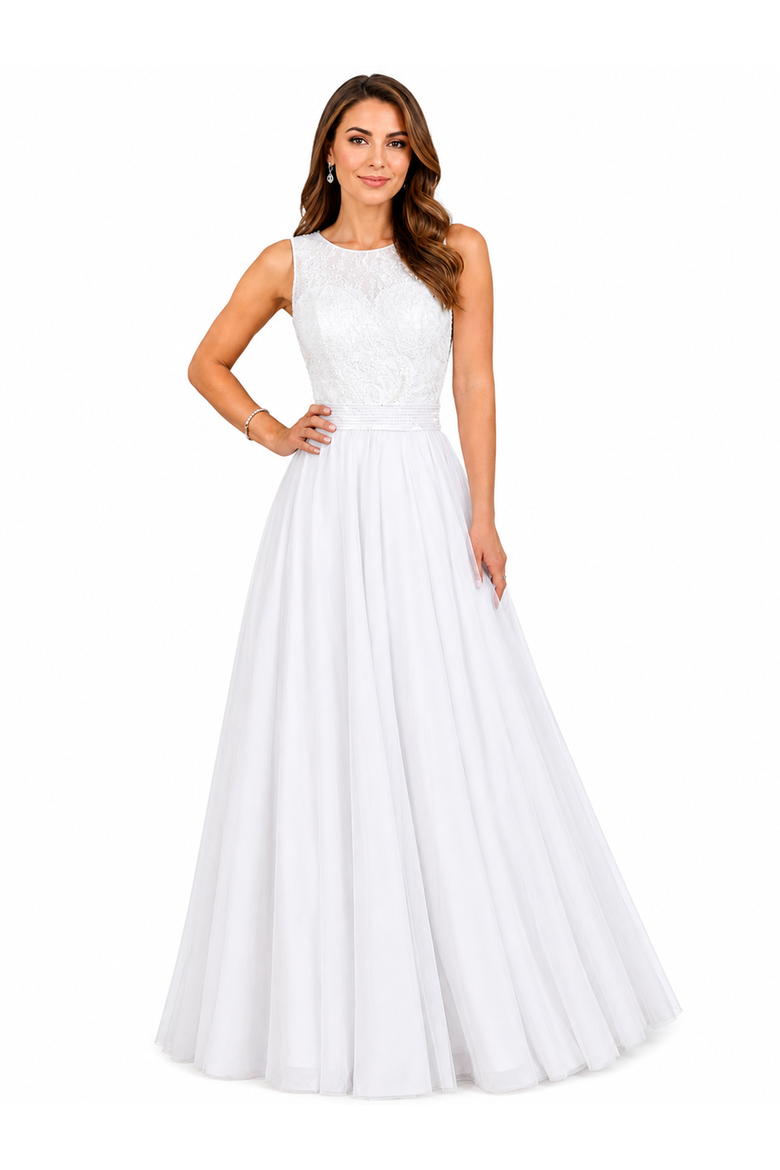 Beaded Faux-Wrap V-Neck Bridal Gown, Main, color, Ivory