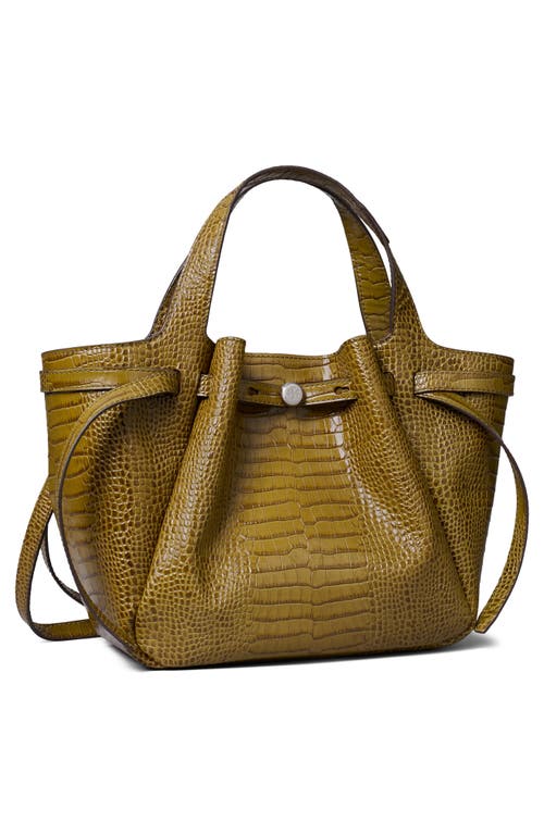 Tory Burch Romy Small Belted Croc-embossed Tote Bag In Brown
