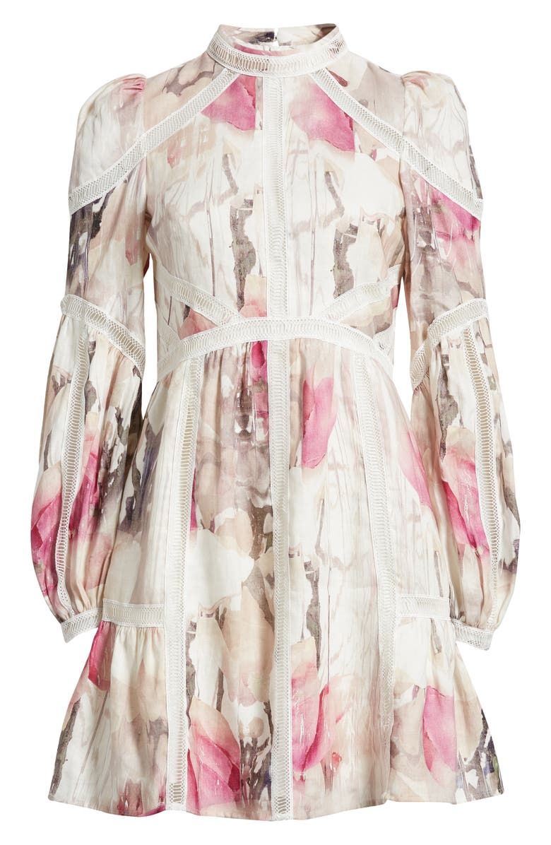 Ted Baker London Fleurz Floral Print Long Sleeve Linen Dress, Alternate, color, 