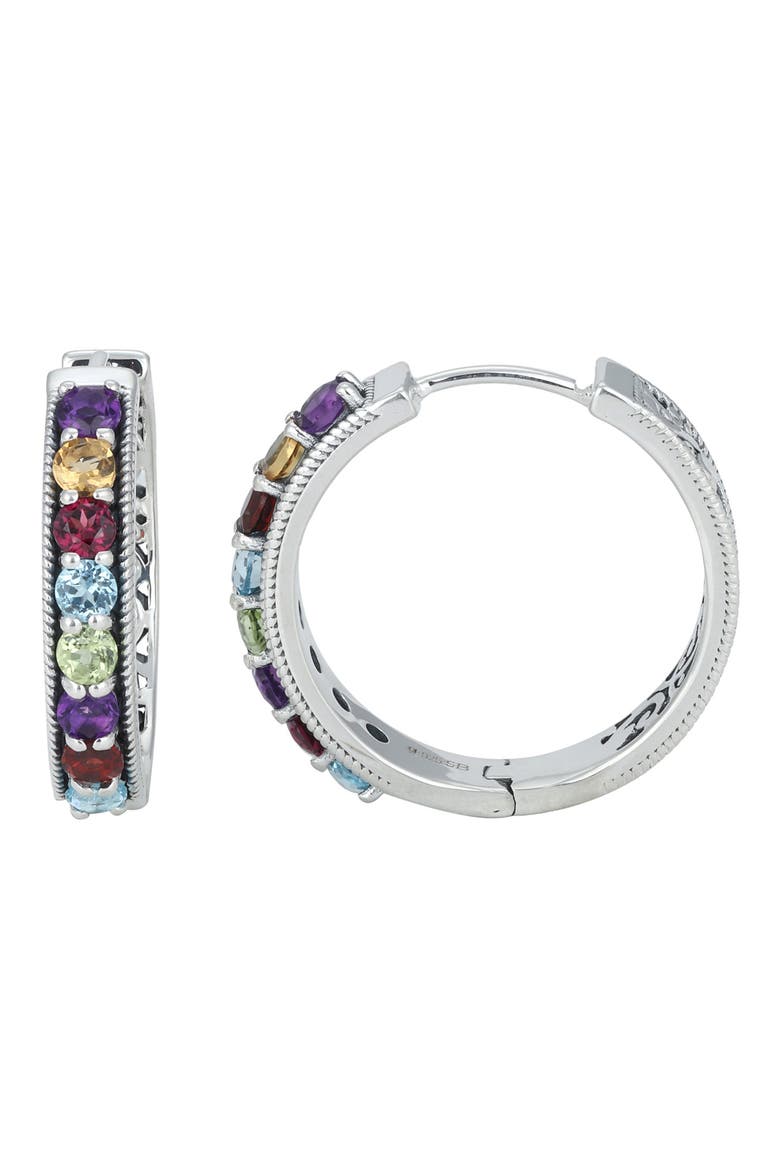 Sterling Silver Semiprecious Stone Huggie Hoop Earrings, Main, color, SILVER MULTI