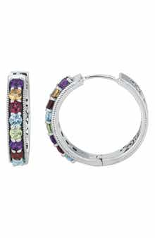 SAMUEL B. Sterling Silver Semiprecious Stone Huggie Hoop Earrings