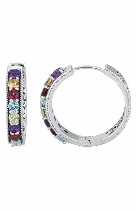 SAMUEL B. Sterling Silver Semiprecious Stone Huggie Hoop Earrings