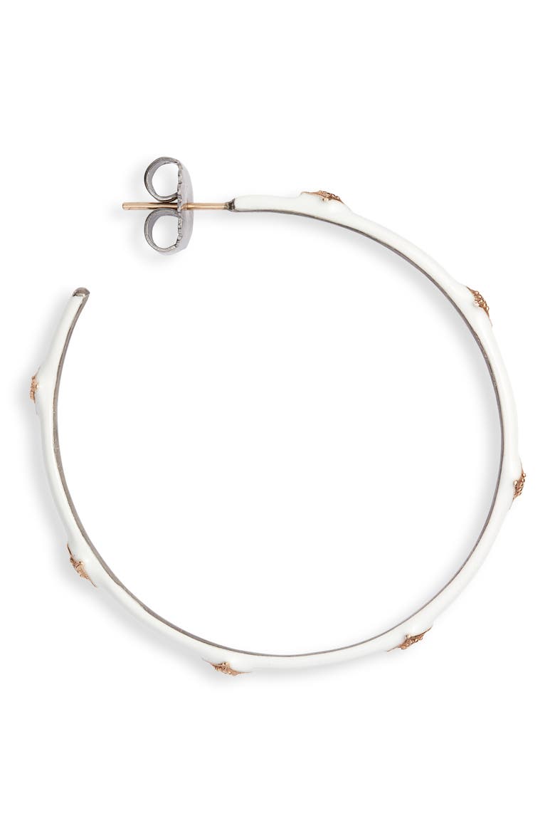 New World 14k Gold & Enamel Hoop Earrings, Alternate, color, WHITE ENAMEL
