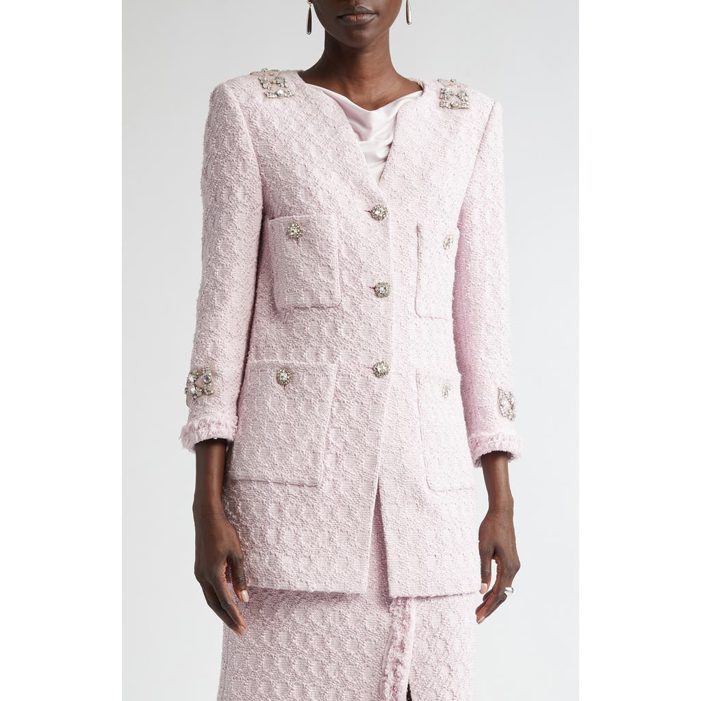 St John St. John Collection Crystal Embellished Honeycomb Tweed Longline Jacket In Primrose