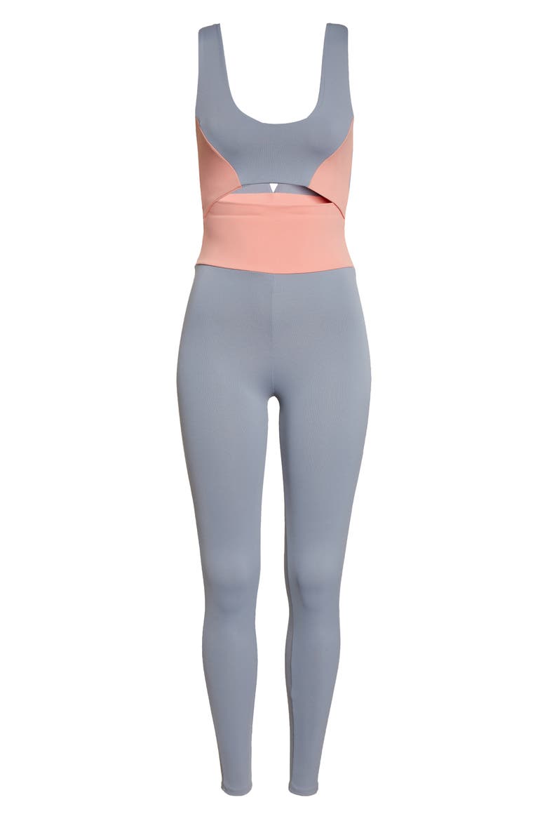 Cutout Colorblock Jumpsuit, Alternate, color, LILAC GREY/ BLOOMING