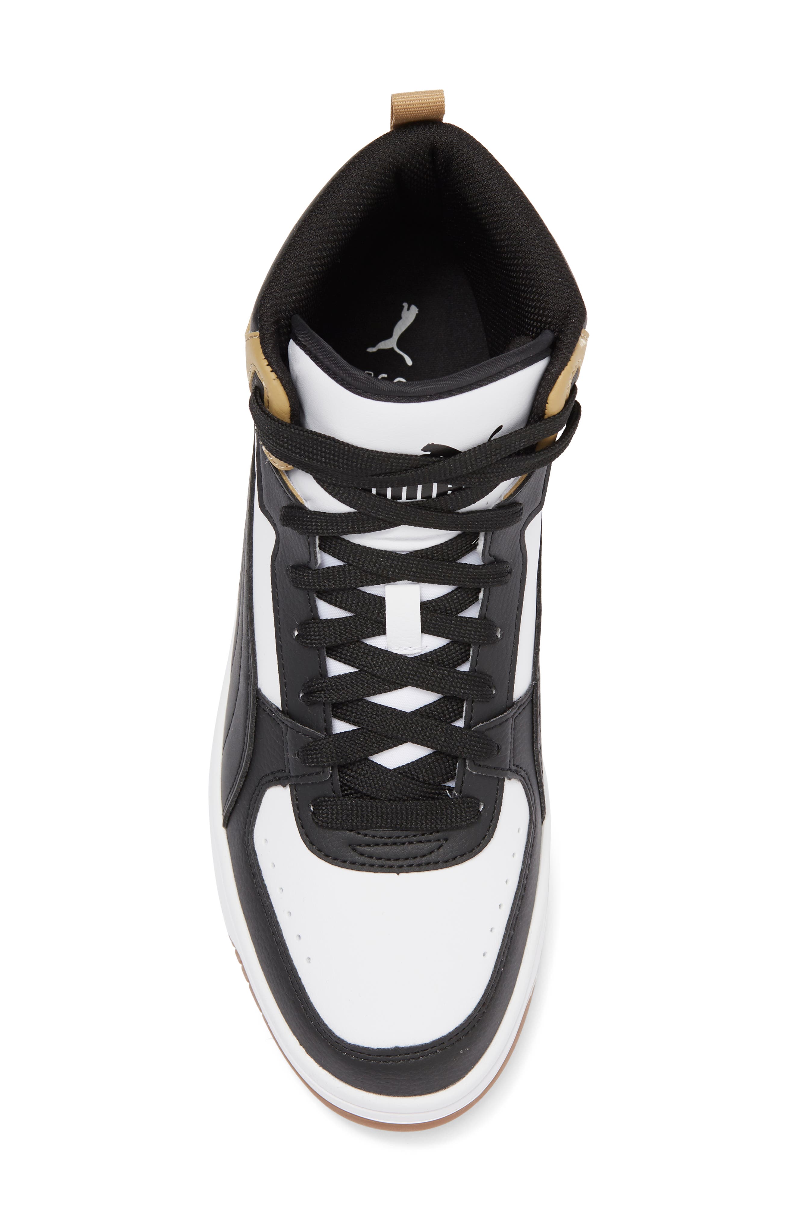 PUMA Rebond Joy High Top Sneaker, Alternate, color, Puma White-Puma Black-Tan