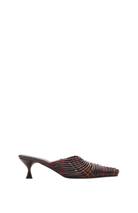 Check Woven Leather Cameo Mules