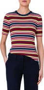 Akris punto Stripe Short Sleeve Milano Knit Virgin Wool Rib Sweater