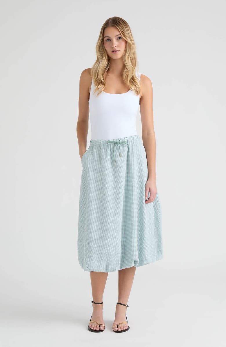Hunter Gingham Bubble Hem Cotton Blend Midi Skirt, Alternate, color, Surf Spray