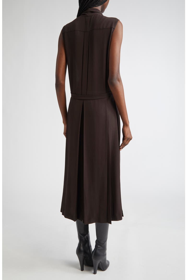 Pleated Tie Neck Sleeveless Silk Shirtdress, Alternate, color, CHOCOLATE