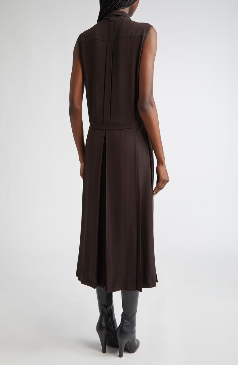 Michael Kors Collection Pleated Tie Neck Sleeveless Silk Shirtdress, Alternate, color, Chocolate