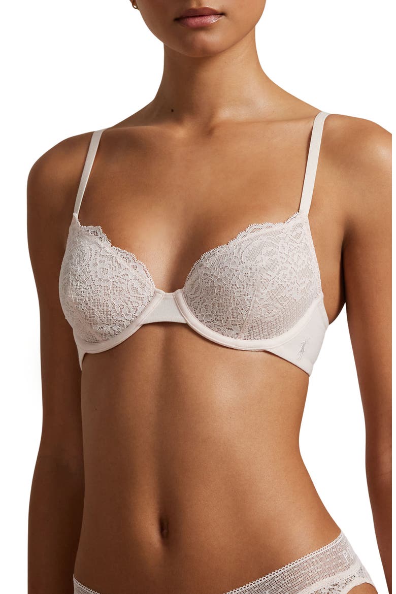 Underwire Cotton Blend Lace Demi Bra, Main, color, GARDEN ROSE