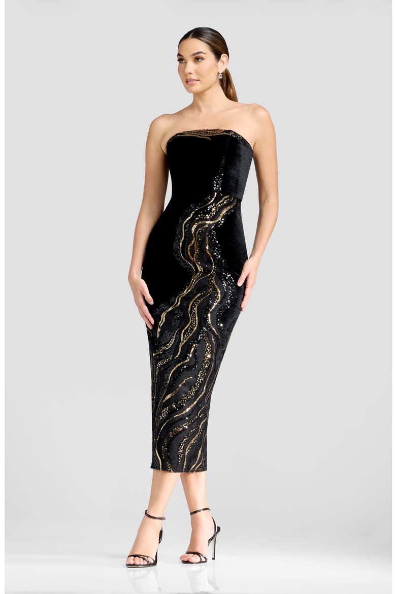 Viviana Sequin Velvet Cocktail Midi Dress, Alternate, color, BLACK MULTI