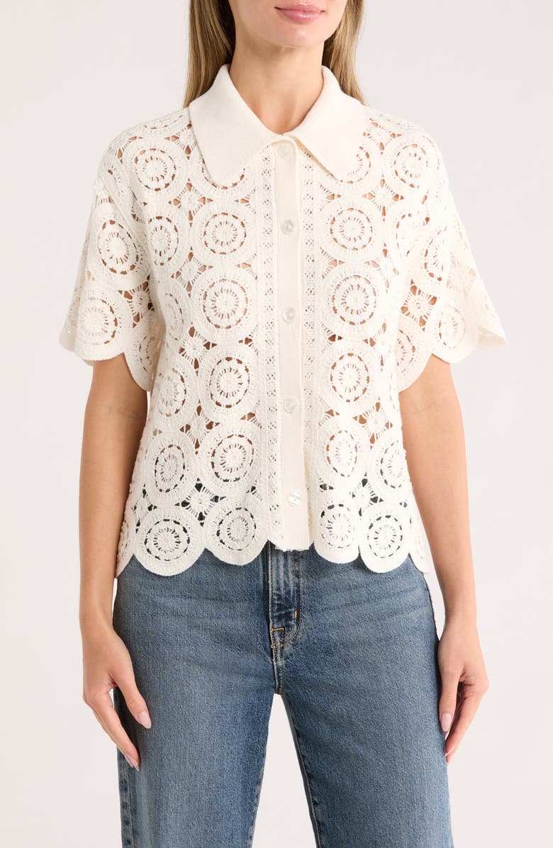 Short Sleeve Mosaic Crochet Cardigan