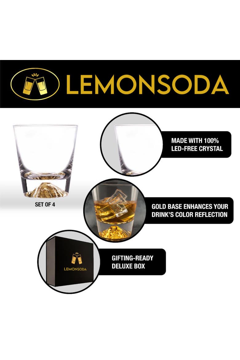 Whiskey Glasses Crystal Clear Gold Heavy Base Bourbon - 10oz - Set of 4, Alternate, color, Clear