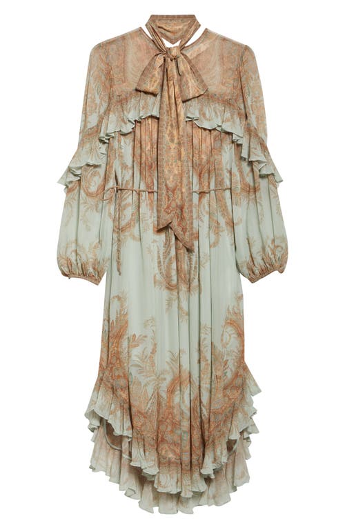 Zimmermann Memento Flutter Paisley Long Sleeve Midi Dress In Green