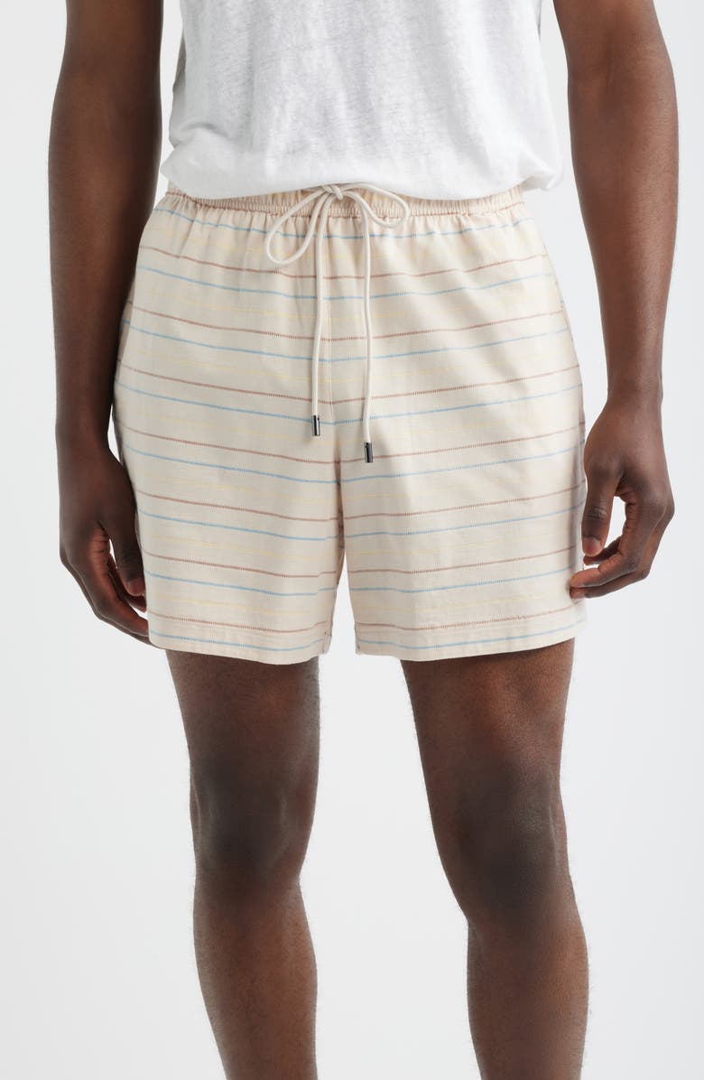 Daniel Buchler Washed Stripe Cotton Lounge Shorts, Main, color, Sand Stripe