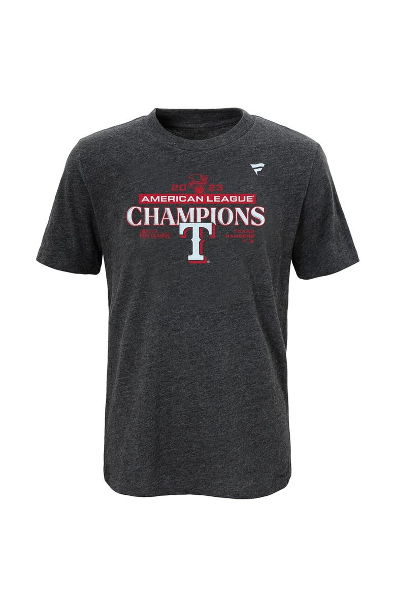 FANATICS Youth Fanatics Branded Heather Charcoal Texas Rangers 2023 American League Champions Locker Room T-Shirt, Alternate, color,