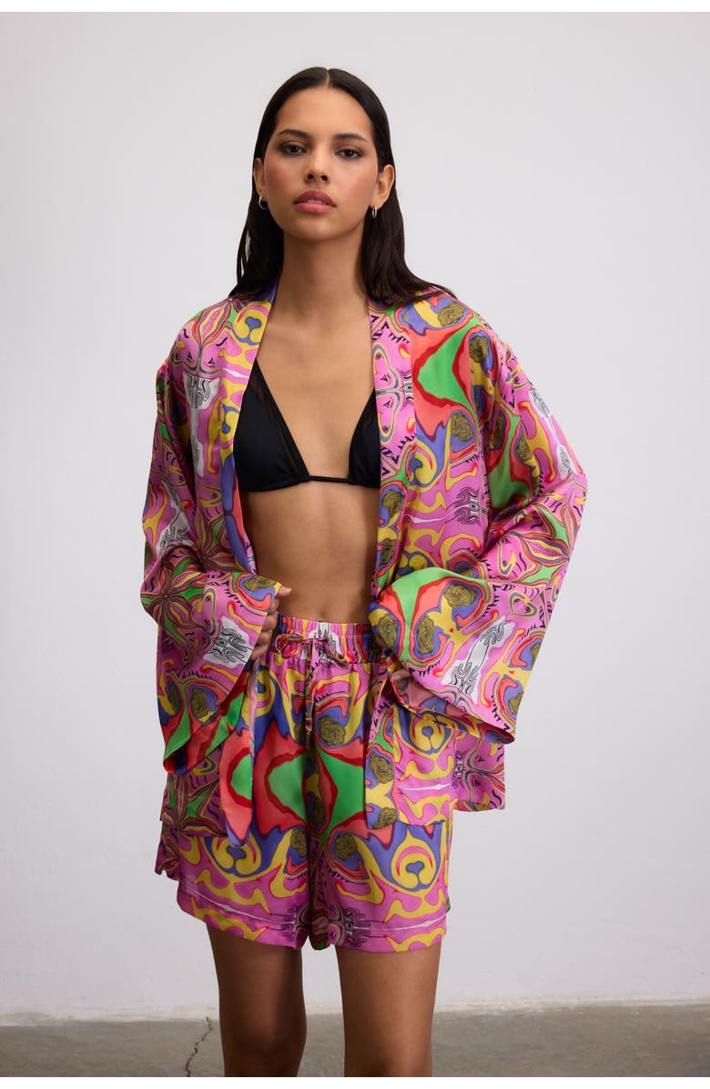 Je Te Veux Psychedelic Printed Blushwave Short Kimono, Alternate, color, Pink
