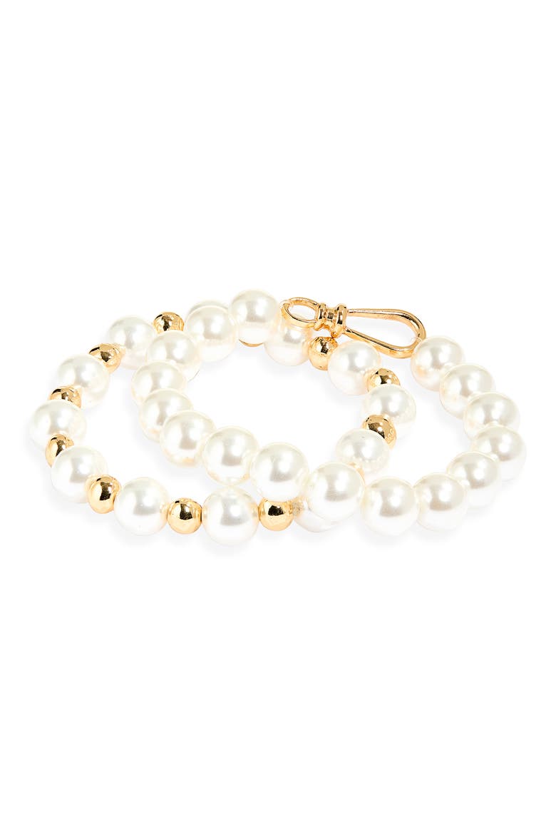 Faux Pearl Wrap Bracelet, Main, color, WHITE- GOLD