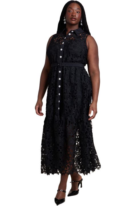 Lace Dress With Buttons & Collar (Plus)