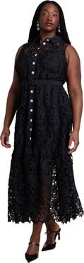 ELOQUII Lace Dress With Buttons & Collar