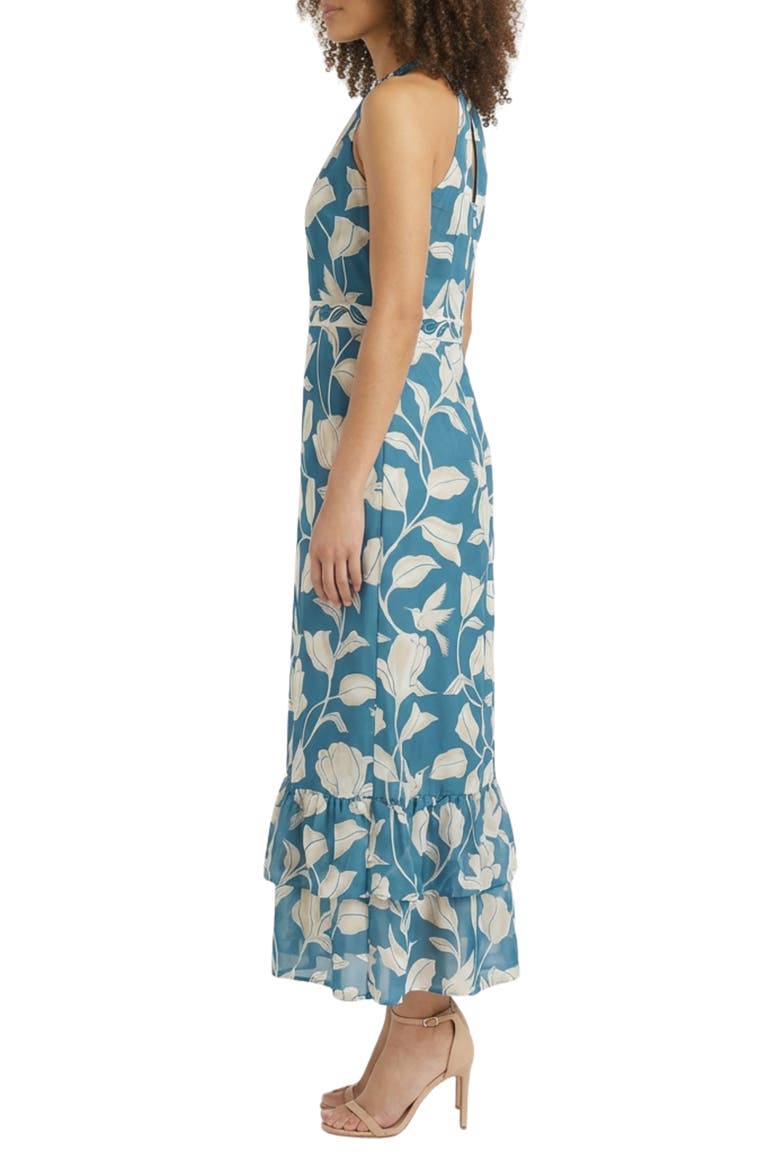 High Neck Ruffle Maxi Dress, Alternate, color, SLATE BLUE/ BEIGE
