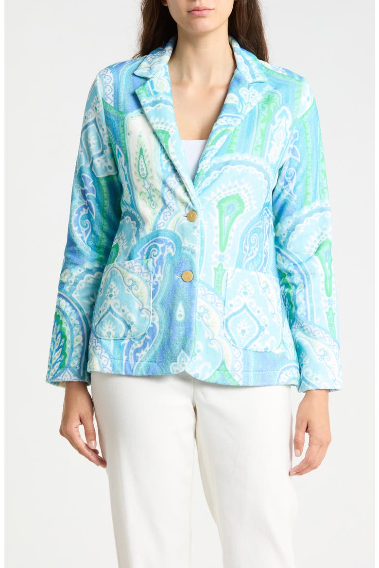 Jada Terry Cotton Two Button Blazer, Main, color, GRASS/ LAPIS BLUE