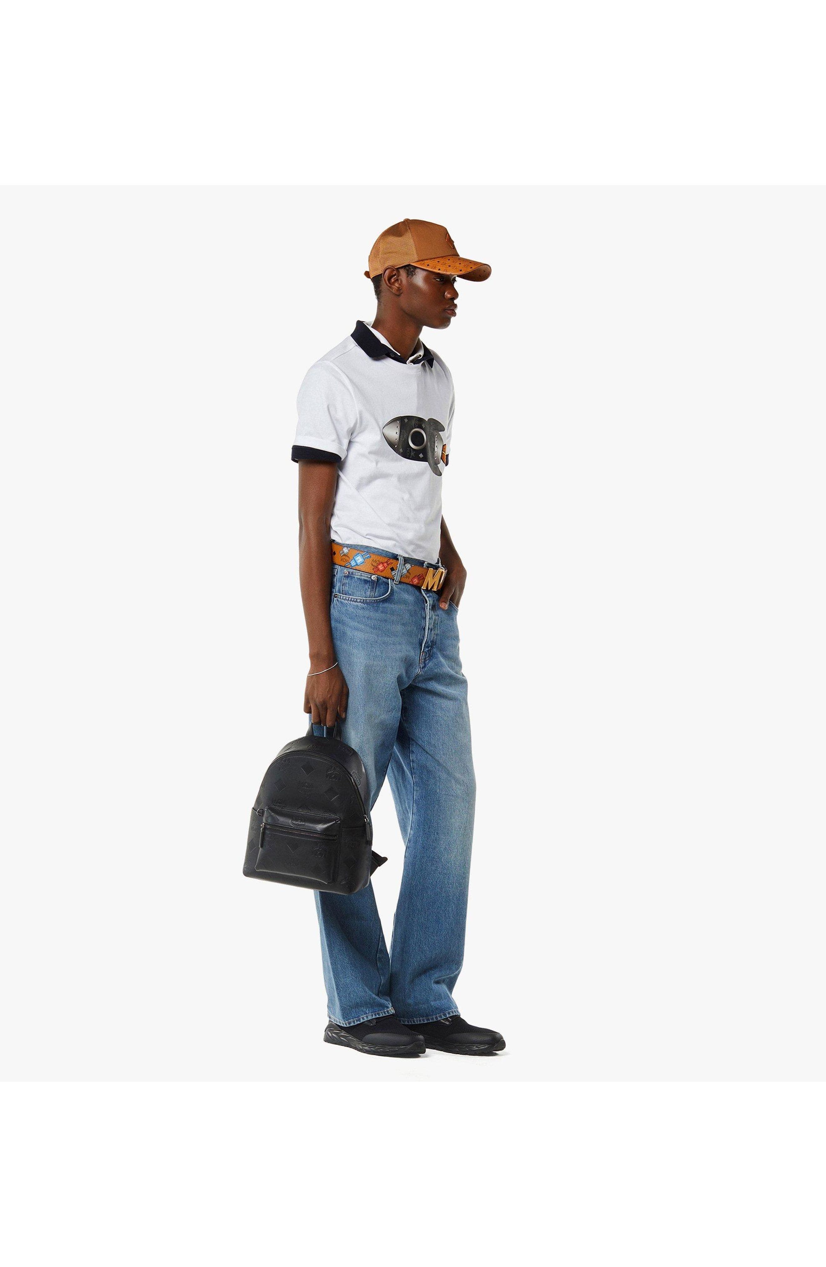 MCM Small Stark Backpack in Maxi Monogram Leather, Alternate, color, Black