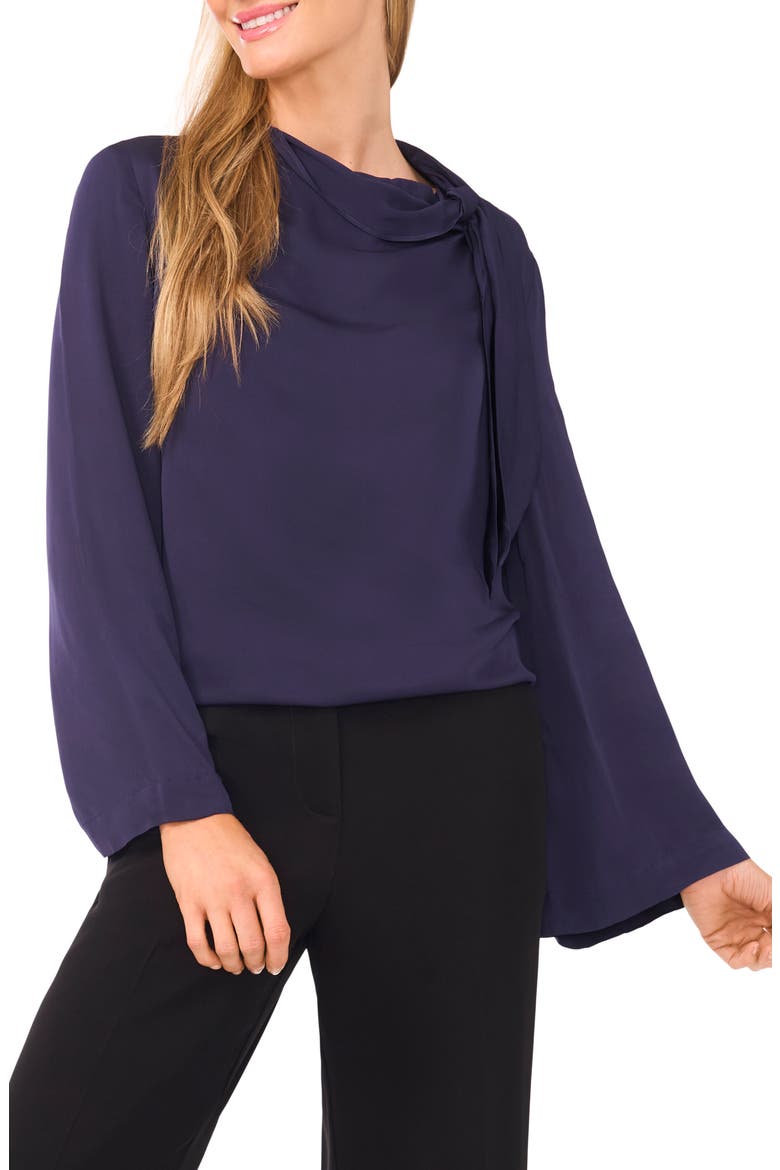 Flowy Long Sleeve Georgette Top, Main, color, BARITONE BLUE