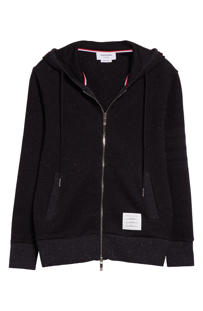 Thom Browne 4-Bar Flecked Cotton & Silk Hoodie, Alternate, color,