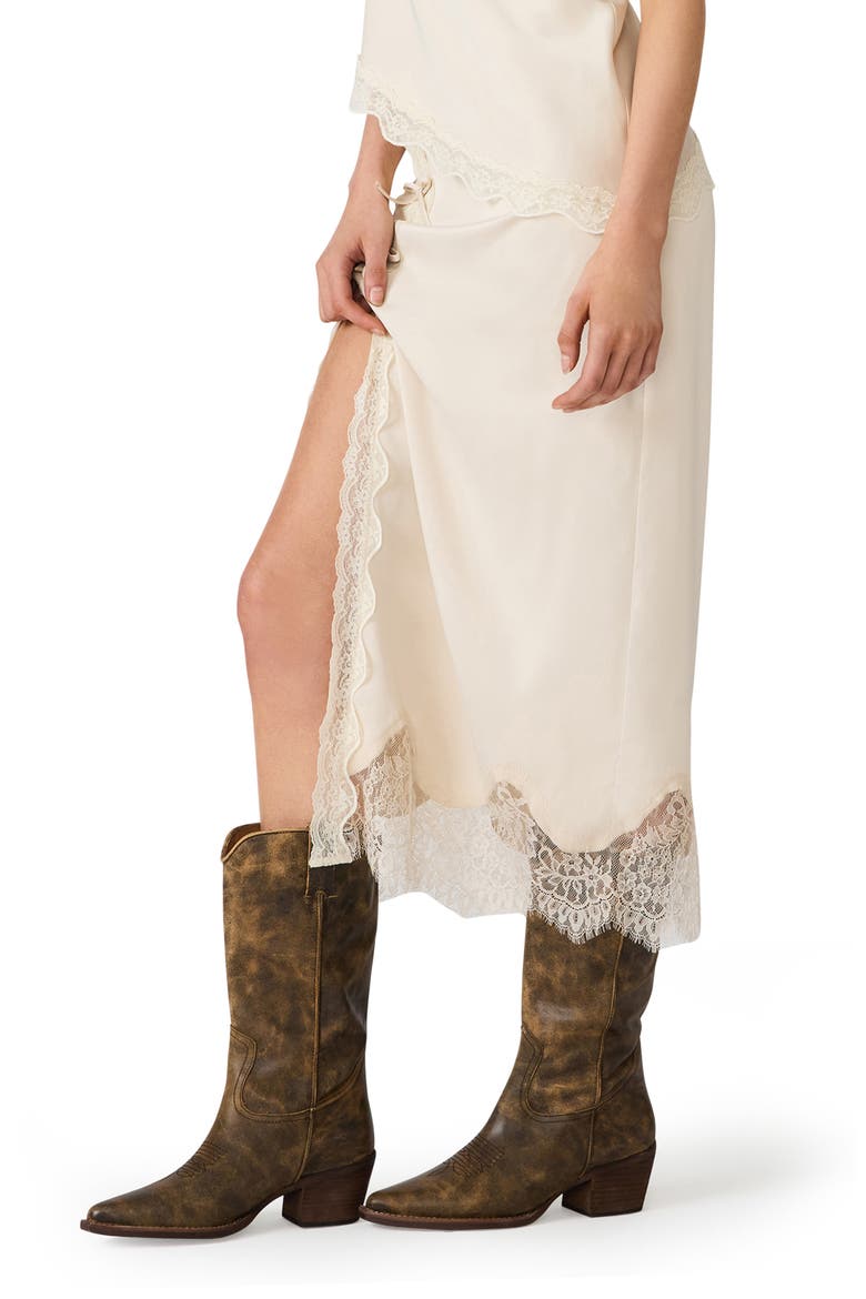 Lissandra Lace Trim Satin Maxi Skirt, Alternate, color, IVORY
