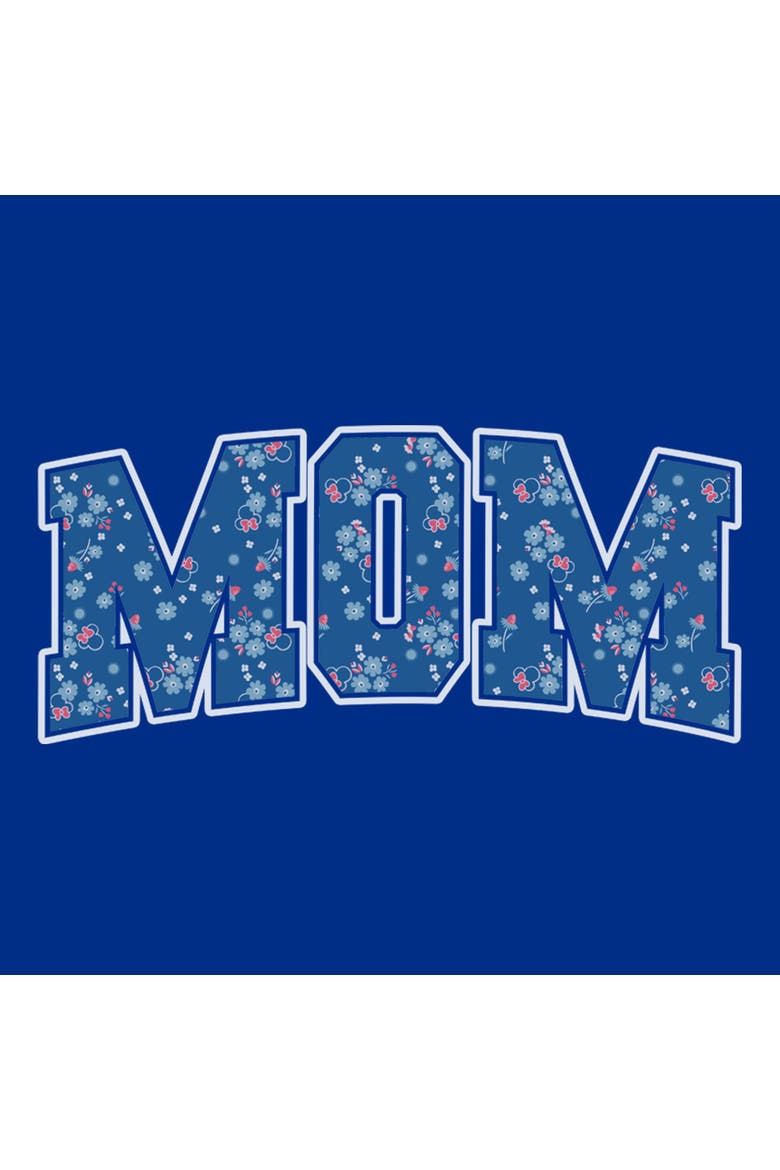 Junior's Minnie Mouse Mom Collegiate Flower Pattern  Graphic T-Shirt, Alternate, color, Royal Blue