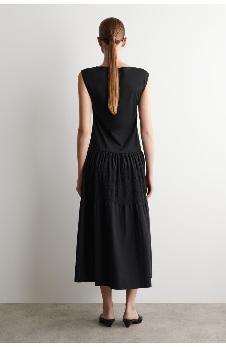 COS Tiered Gathered Midi Dress, Alternate, color, Black