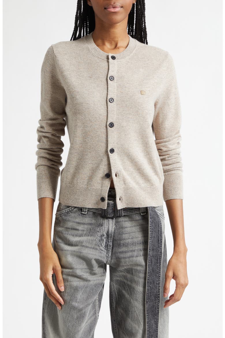 Face Patch Wool & Yak Hair Cardigan, Main, color, GREIGE MELANGE