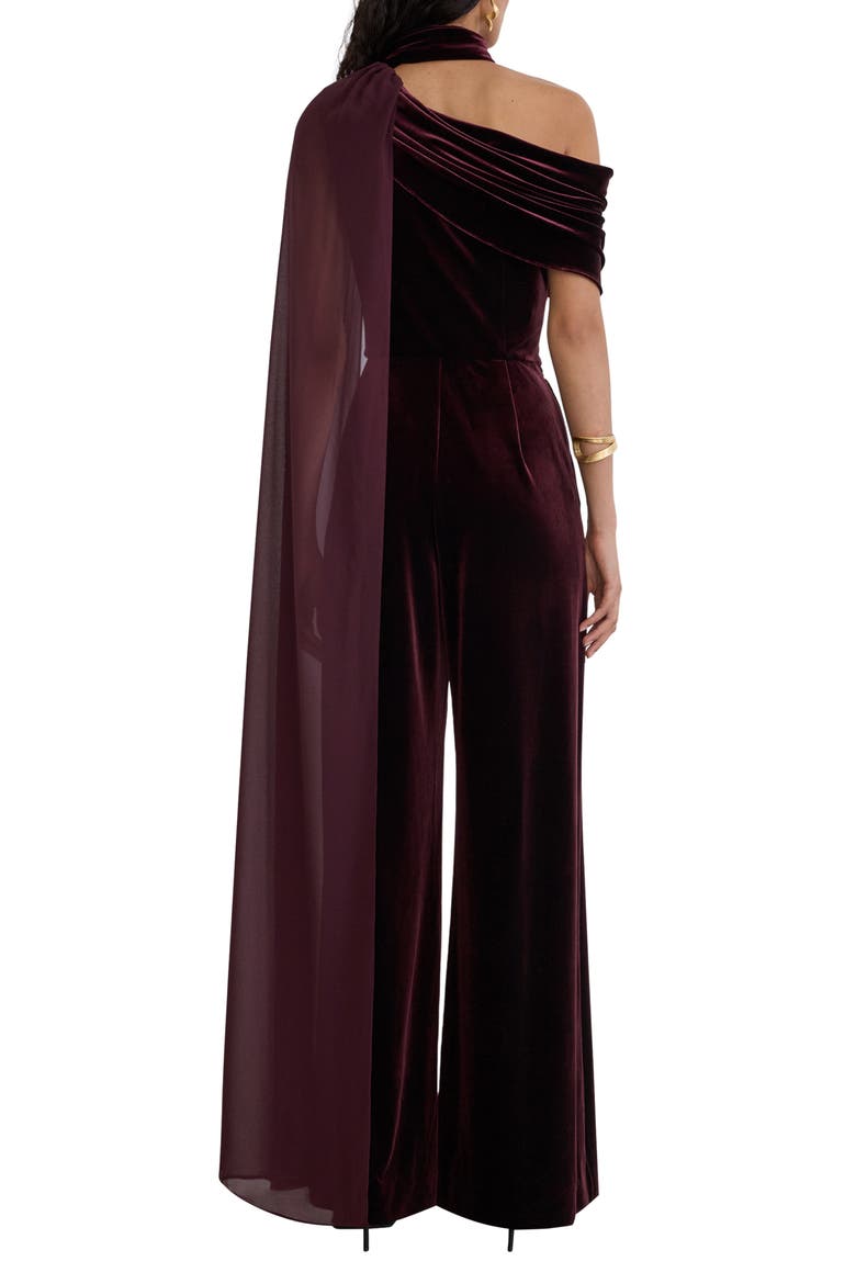 Carrie One-Shoulder Wide Leg Velvet Jumpsuit, Alternate, color, BURGUNDY