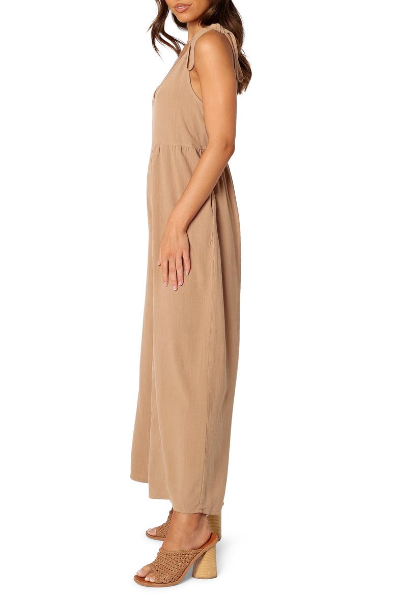 Ayla Tie Shoulder Wide Leg Linen Jumpsuit, Alternate, color, MOCHA