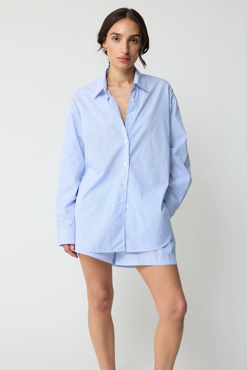 Almina Concept Oversized Cotton Shirt In Craie Blue Stripe