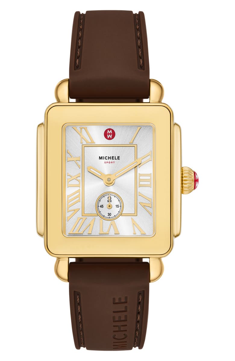 MICHELE Deco Sport Mid Silicone Strap Watch, 29mm x 31mm, Main, color, 