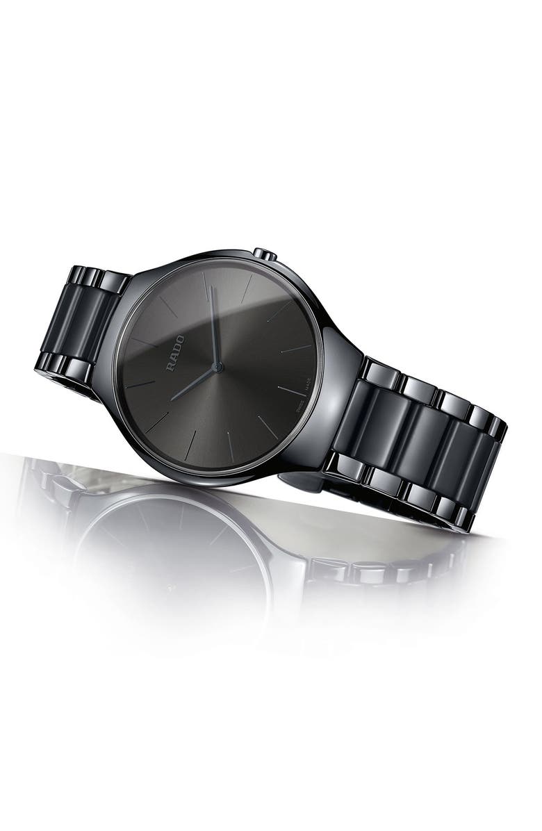RADO True Thinline Ceramic Bracelet Watch, 39mm, Alternate, color, 