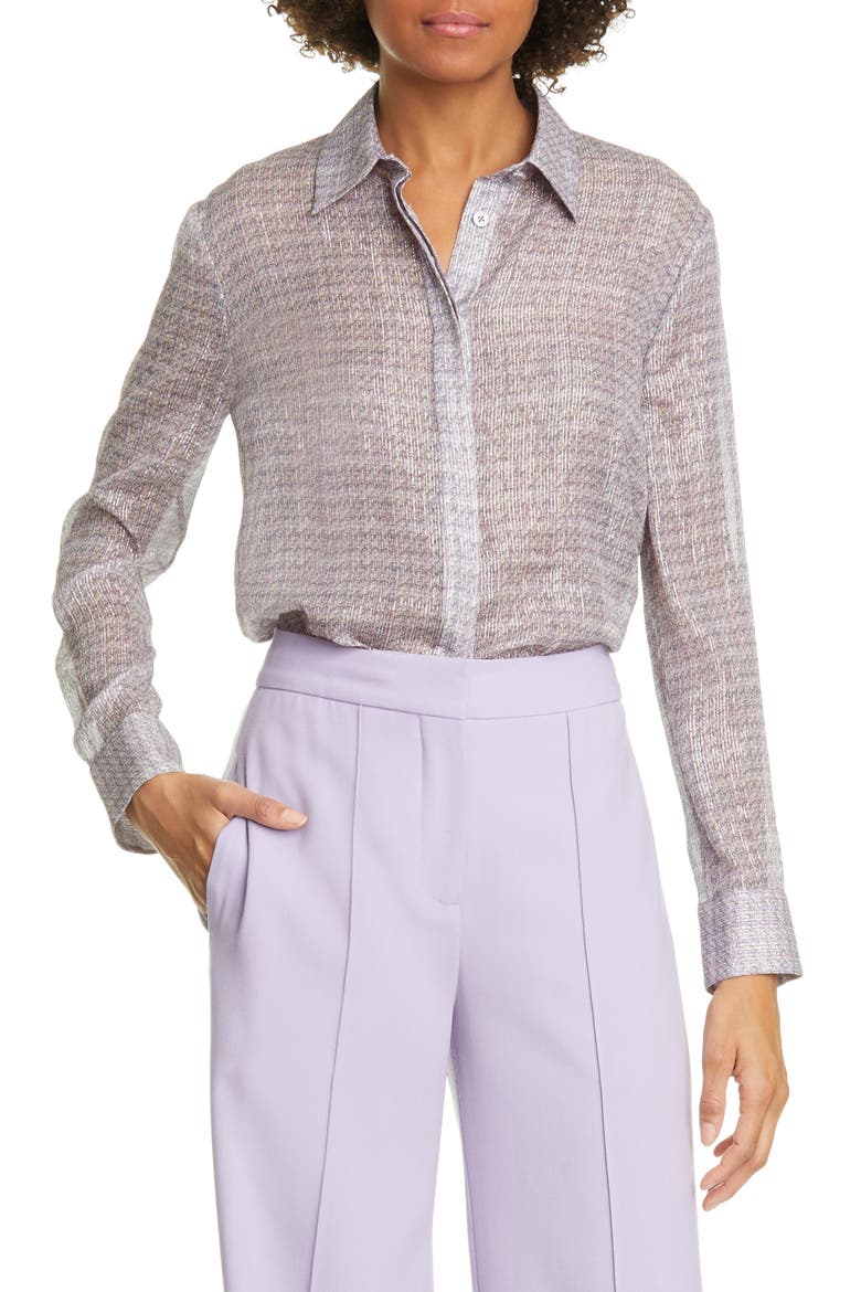Print Metallic Silk Chiffon Blouse, Main, color, LAVENDER MULTI