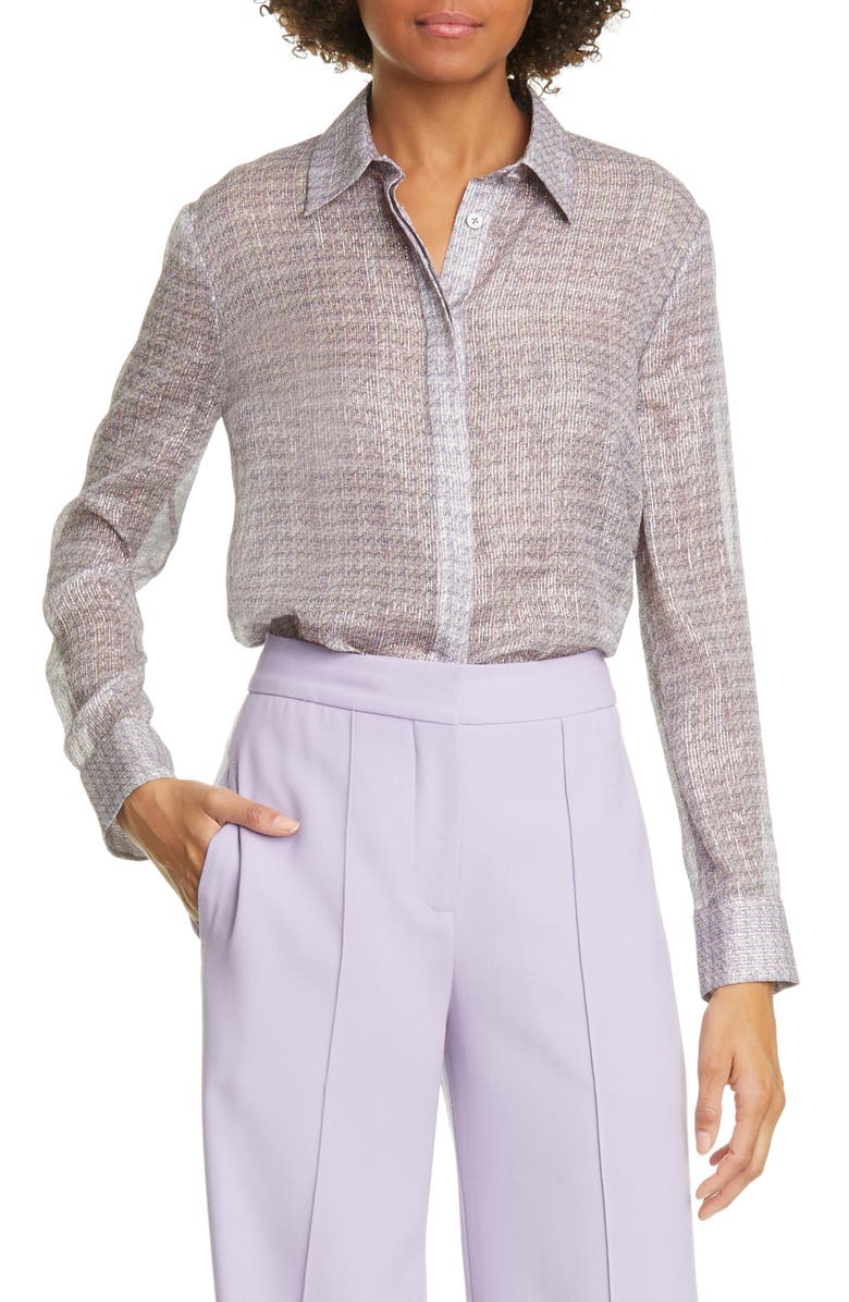 Adam Lippes Print Metallic Silk Chiffon Blouse, Main, color,