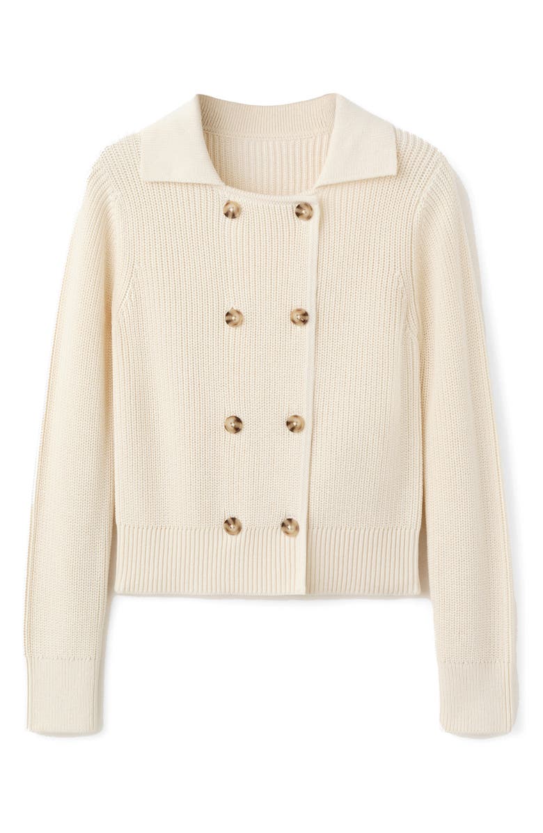 MANGO Double Breasted Cotton Cardigan, Alternate, color, Ecru