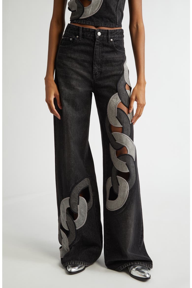 Chain Cutout Wide Leg Jeans, Main, color, GREY MULTI
