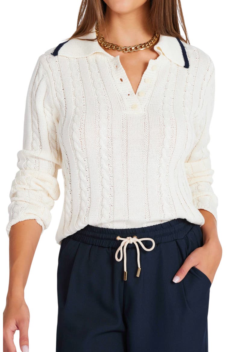 Jackie Polo Long Sleeve Sweater, Main, color, Ivory