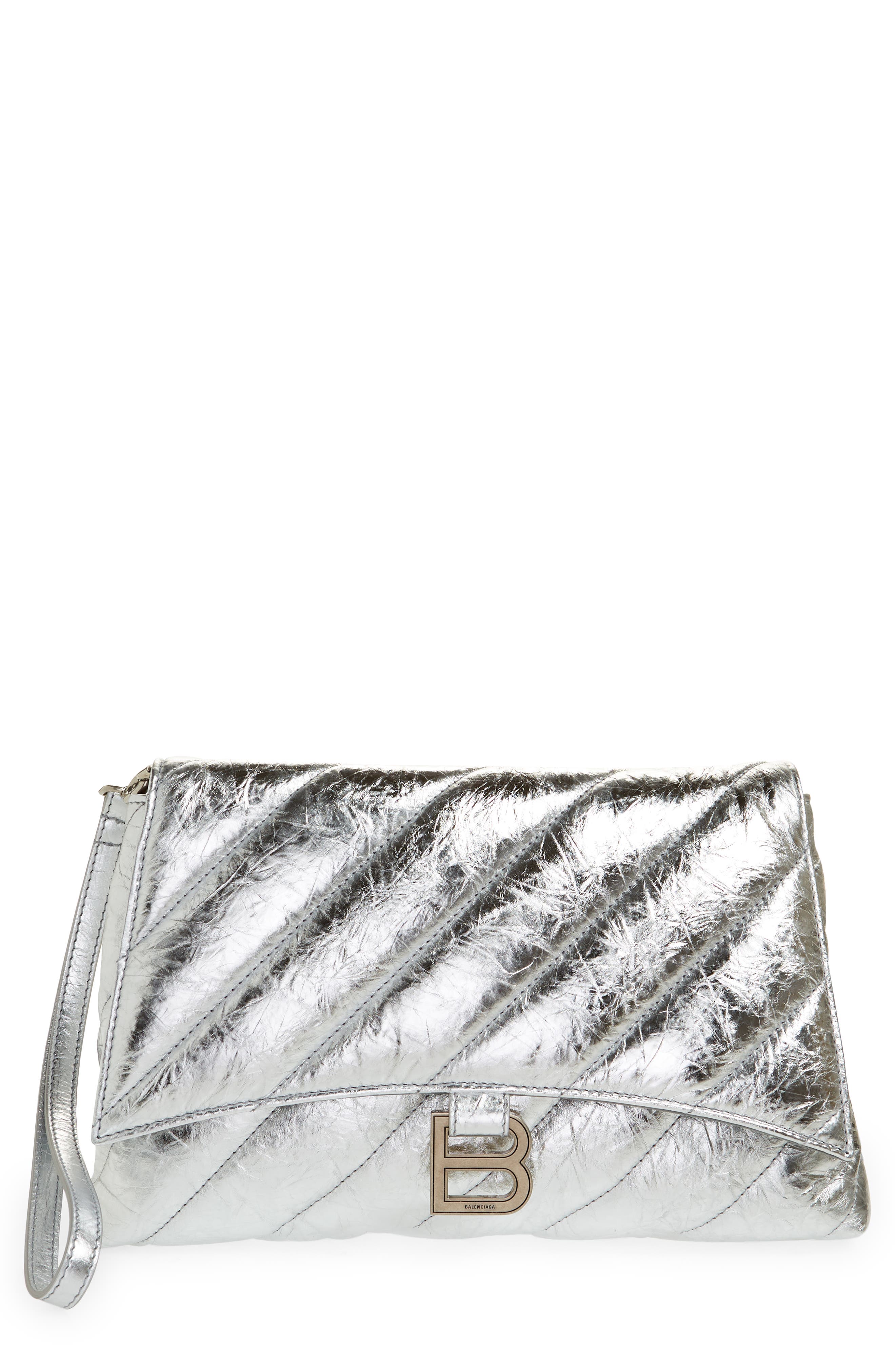 Balenciaga Medium Crush Quilted Metallic Leather Pouchette, Main, color, 
