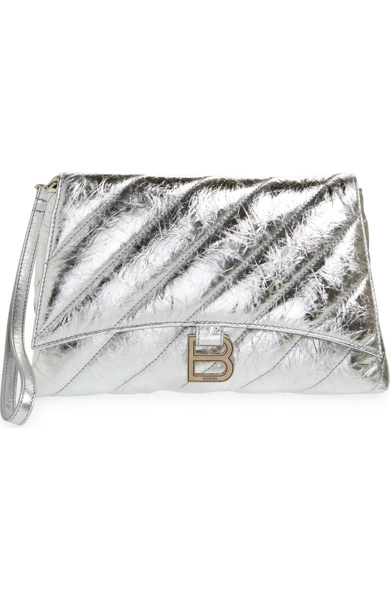 Balenciaga Medium Crush Quilted Metallic Leather Pouchette, Main, color,